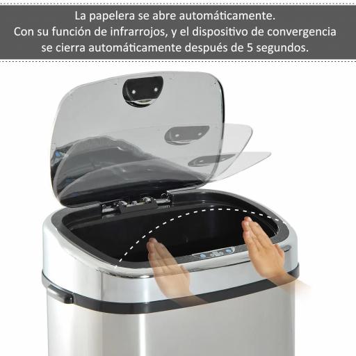 Papelera de Cocina 68L con Sensor de Infrarroja de Apertura Automática y Contacto Manual 40,5x29,5x78 cm Plata [4]