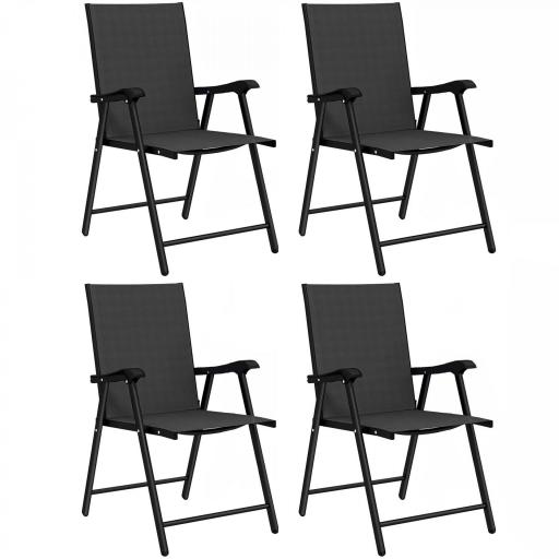 Conjunto de 4 Sillas de Jardín Exterior Plegables con Respaldo Alto y Reposabrazos para Terraza Playa 58x62x97 cm Negro [11]