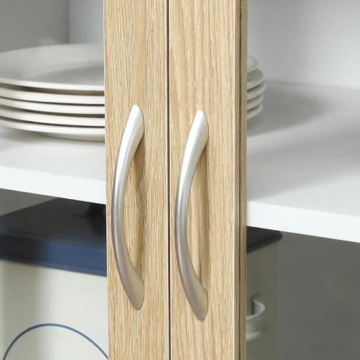 Alacena de Cocina con 4 Puertas de Vidrio Encimera Abierta Cajón Estantes Ajustables 80x40x180 cm Blanco y Natural [3]