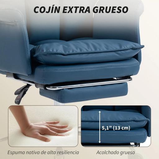 Silla de Escritorio con Reposapiés Respaldo Reclinable Alto Acolchado Grueso Tapizada en Cuero Sintético Ruedas Azul [5]