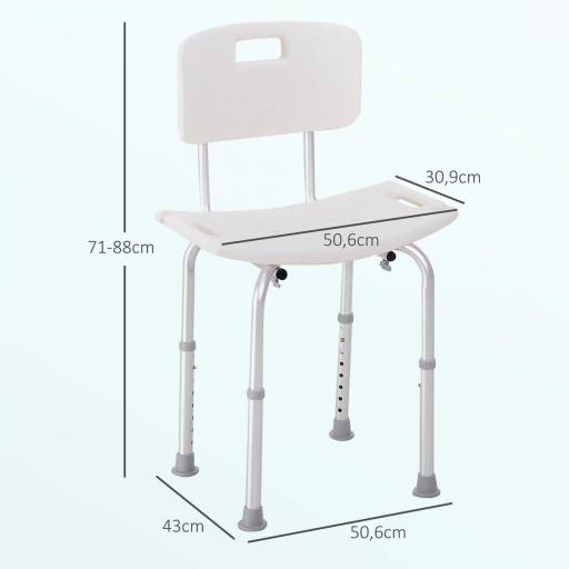 Silla para Ducha con Respaldo Altura Regulable y Antideslizante Carga 136 kg para Ancianos y Discapacitados [1]
