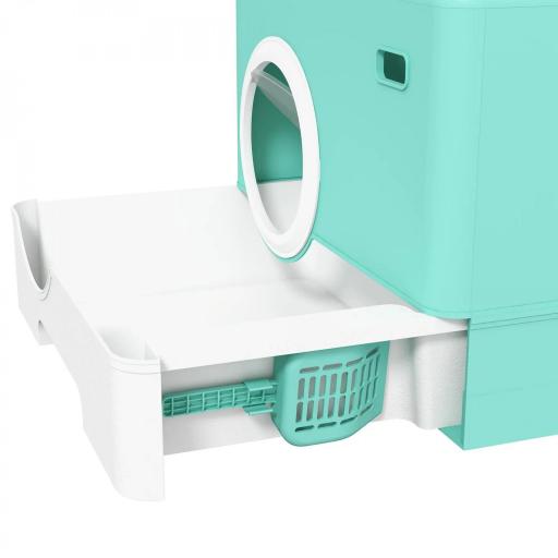 Arenero para Gatos Cubierto con Pala Bandeja Extraíble Entrada Frontal y Salida Superior 52x41x38,5 cm Verde [6]