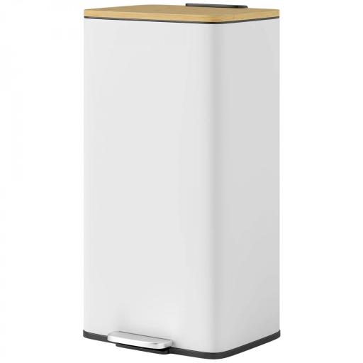 Cubo de Basura Cocina con Pedal 20L Tapa Cierre Suave Cubo Interior Extraíble 29,5x29,5x56,8 cm Blanco y Natural [9]