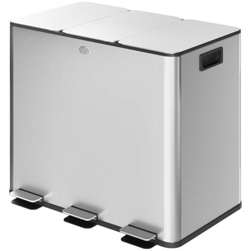 Papelera Cocina de Acero Inoxidable con 3 Compartimentos 3x15L con Pedales Tapas de Cierre Suave y Cubo Extraíble Plata [8]