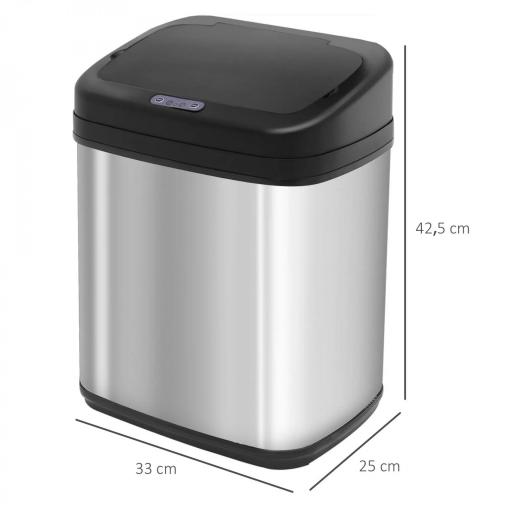 Papelera de Cocina 20L con Sensor Infrarrojo Apertura Automática y Cubo Interior Extraíble 33x25x42,5 cm Plata y Negro [1]