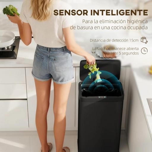Cubo de Basura Cocina Automático 45 L con Sensor Infrarrojo Cierre Suave y Cubo Interior Extraíble Antihuellas Negro [3]