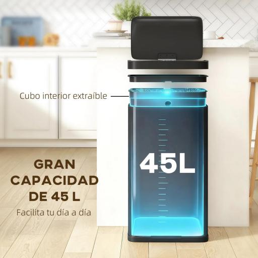 Cubo de Basura Cocina Automático 45 L con Sensor Infrarrojo Cierre Suave y Cubo Interior Extraíble Antihuellas Negro [2]