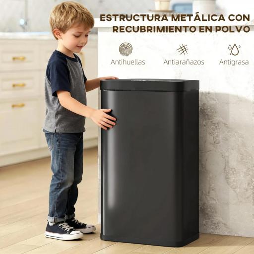 Cubo de Basura Cocina Automático 45 L con Sensor Infrarrojo Cierre Suave y Cubo Interior Extraíble Antihuellas Negro [5]