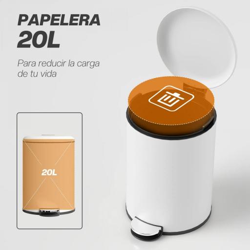 Papelera de Cocina 20L con Pedal Tapa de Cierre Suave y Cubo Extraíble para Dormitorio Oficina Estudio Salón Crema [2]