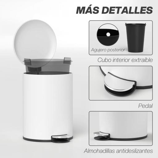 Papelera de Cocina 20L con Pedal Tapa de Cierre Suave y Cubo Extraíble para Dormitorio Oficina Estudio Salón Crema [5]
