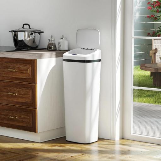 Cubo de Basura Cocina Automático 50 L Estrecha de Acero Inoxidable con Sensor Infrarrojo Modo Manual Antihuellas Blanco [7]
