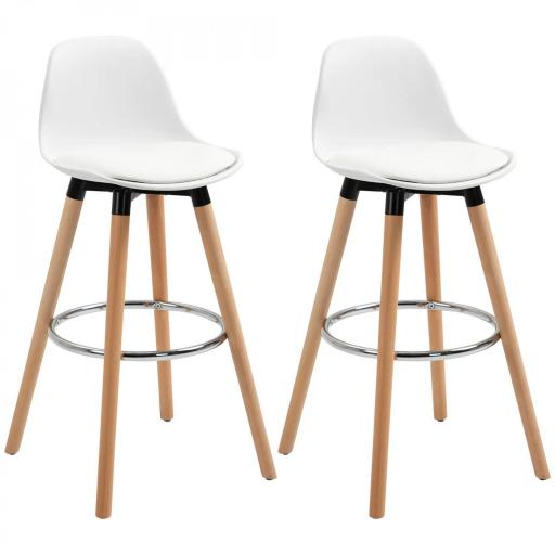 Conjunto de 2 Taburetes de Bar Tapizado en PU Taburetes Altos de Cocina con Asiento 70 cm 40x42x91 cm Blanco [8]