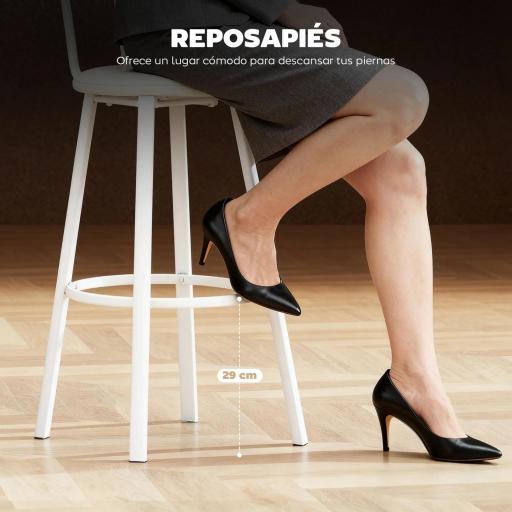 Juego de 2 Taburetes Altos de Cocina con Respaldo y Reposapiés Tapizados de PU Asiento de 75,5 cm Natural y Blanco [5]