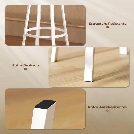 Juego de 2 Taburetes Altos de Cocina con Respaldo y Reposapiés Tapizados de PU Asiento de 75,5 cm Natural y Blanco [1]