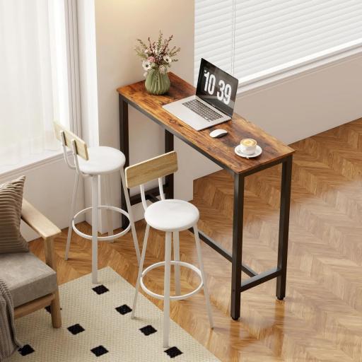 Juego de 2 Taburetes Altos de Cocina con Respaldo y Reposapiés Tapizados de PU Asiento de 75,5 cm Natural y Blanco [6]