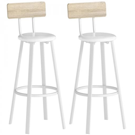 Juego de 2 Taburetes Altos de Cocina con Respaldo y Reposapiés Tapizados de PU Asiento de 75,5 cm Natural y Blanco [9]