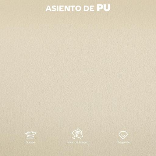 Juego de 2 Altos de Cocina con Respaldo de Ratán Asiento de PU Marco de Acero y Reposapiés Beige [3]