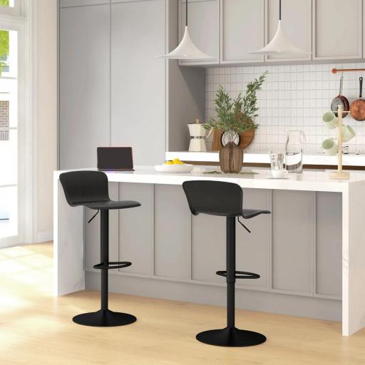 Conjunto de 2 Taburetes Altos de Cocina Giratorios con Respaldo y Altura Ajustable Carga 120 kg para Bar Salón Negro