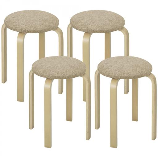Juego de 4 Taburetes Redondos de Madera Apilables con Asiento Acolchado para Cocina Comedor Dormitorio Caqui [9]