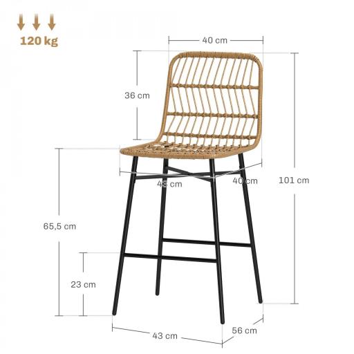 Conjunto de 2 Taburetes Altos de Cocina Taburetes de Bar con Respaldo y Asiento de Ratán para Bar Cocina Comedor Marrón [1]