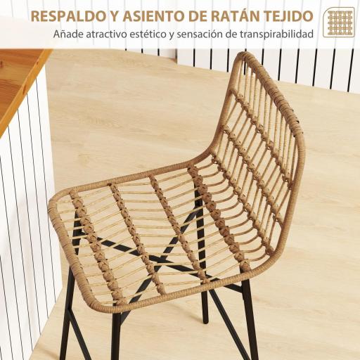 Conjunto de 2 Taburetes Altos de Cocina Taburetes de Bar con Respaldo y Asiento de Ratán para Bar Cocina Comedor Marrón [2]