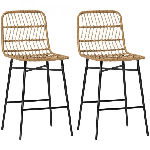 Conjunto de 2 Taburetes Altos de Cocina Taburetes de Bar con Respaldo y Asiento de Ratán para Bar Cocina Comedor Marrón [8]