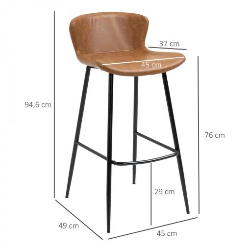 Conjunto de 2 Taburetes Altos de Cocina con Respaldo Tapizado en PU Carga 120 kg para Bar Salón Comedor Marrón [1]