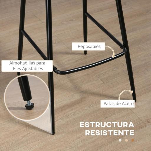 Conjunto de 2 Taburetes Altos de Cocina con Respaldo Tapizado en PU Carga 120 kg para Bar Salón Comedor Marrón [5]