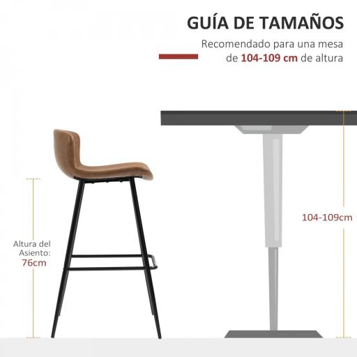 Conjunto de 2 Taburetes Altos de Cocina con Respaldo Tapizado en PU Carga 120 kg para Bar Salón Comedor Marrón [2]