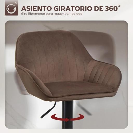 Juego de 2 Taburetes de Bar Giratorios Altura Ajustable 62-83 cm Tapizada en Terciopelo Respaldo y Reposapiés Marrón [2]