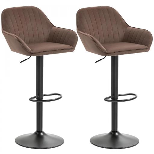 Juego de 2 Taburetes de Bar Giratorios Altura Ajustable 62-83 cm Tapizada en Terciopelo Respaldo y Reposapiés Marrón [9]