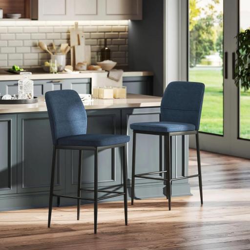Set de 2 Taburetes Altos con Tapizado Aterciopelado y Patas de Acero para Cocina Comedor Barra 41x52x97 cm Azul