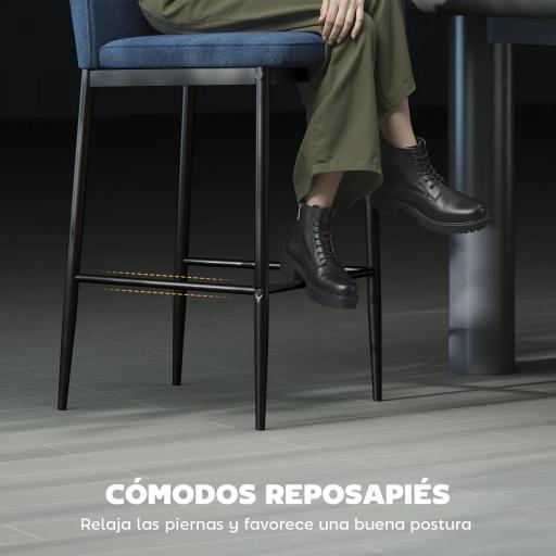 Set de 2 Taburetes Altos con Tapizado Aterciopelado y Patas de Acero para Cocina Comedor Barra 41x52x97 cm Azul [3]