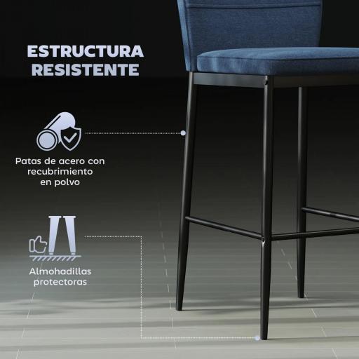 Set de 2 Taburetes Altos con Tapizado Aterciopelado y Patas de Acero para Cocina Comedor Barra 41x52x97 cm Azul [2]