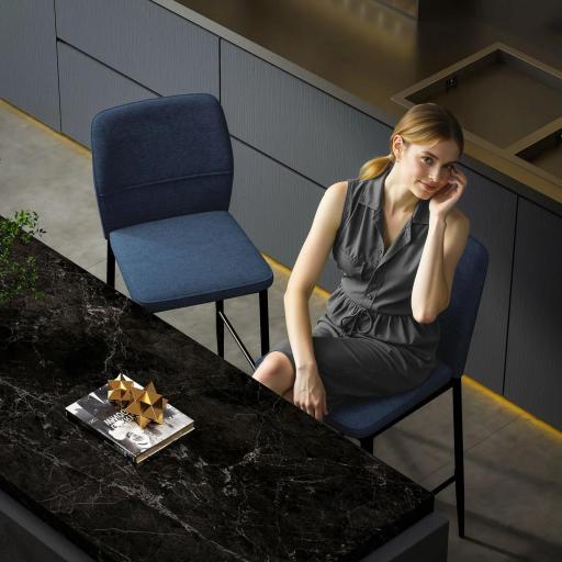 Set de 2 Taburetes Altos con Tapizado Aterciopelado y Patas de Acero para Cocina Comedor Barra 41x52x97 cm Azul [5]