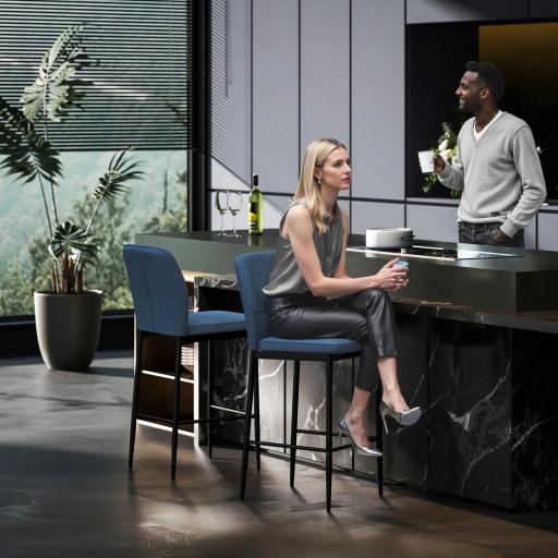 Set de 2 Taburetes Altos con Tapizado Aterciopelado y Patas de Acero para Cocina Comedor Barra 41x52x97 cm Azul [6]