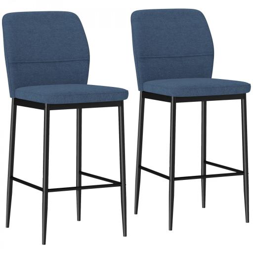 Set de 2 Taburetes Altos con Tapizado Aterciopelado y Patas de Acero para Cocina Comedor Barra 41x52x97 cm Azul [8]
