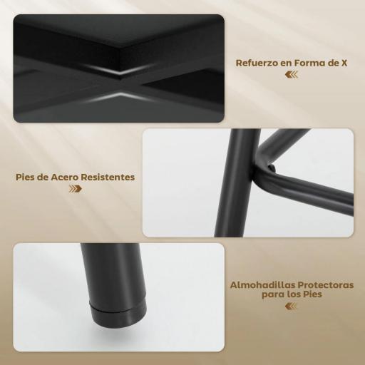 Juego de 2 Taburetes de Bar con Respaldo de Ratán Asiento Tapizado en Borreguito Marco de Acero y Reposapiés Crema [4]