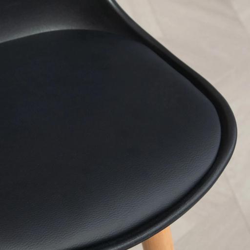 Juego de 2 Taburetes Altos de Cocina 69 cm Tapizado en PU con Respaldo Patas de Madera para Comedor Negro [7]