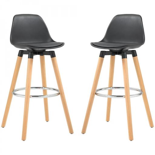 Juego de 2 Taburetes Altos de Cocina 69 cm Tapizado en PU con Respaldo Patas de Madera para Comedor Negro [9]