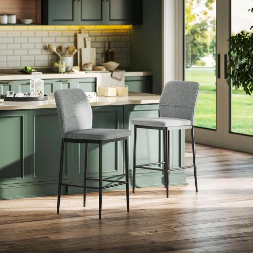 Set de 2 Taburetes Altos con Tapizado Aterciopelado y Patas de Acero para Cocina Comedor Barra 41x52x97 cm Gris