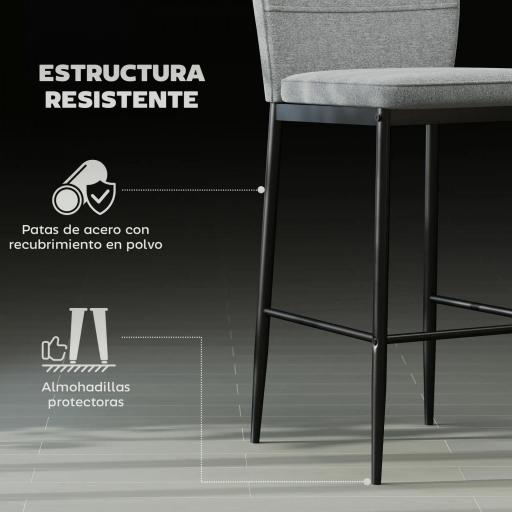 Set de 2 Taburetes Altos con Tapizado Aterciopelado y Patas de Acero para Cocina Comedor Barra 41x52x97 cm Gris [5]