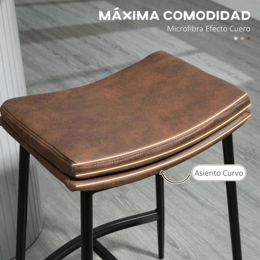 Conjunto de 2 Taburetes Altos de Cocina con Estructura de Acero Estilo Industrial Carga 120 kg para Comedor Bar Marrón [3]