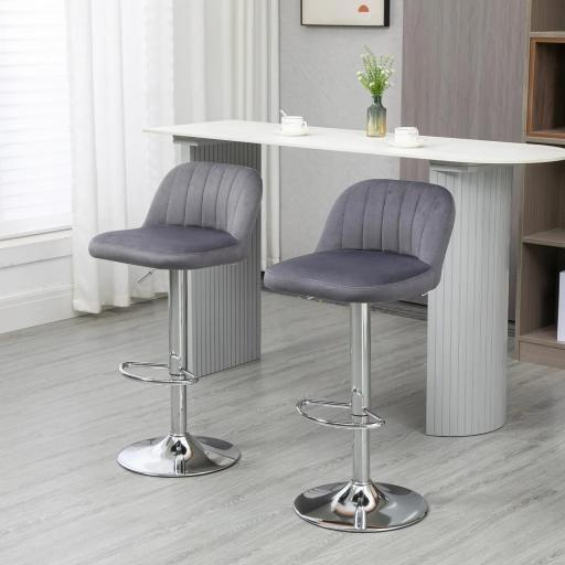 Juego de 2 Taburetes de Cocina Taburetes Altos con Altura Ajustable Asiento Giratorio 43x45x81-101 cm Gris