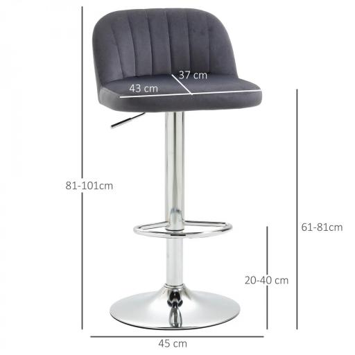 Juego de 2 Taburetes de Cocina Taburetes Altos con Altura Ajustable Asiento Giratorio 43x45x81-101 cm Gris [1]