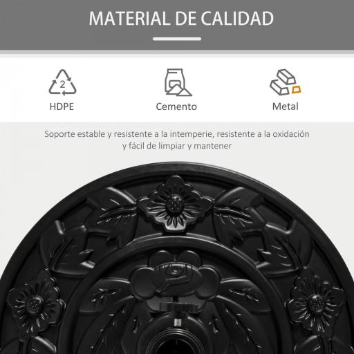 Base para Sombrilla Semicircular Peso 9 kg Soporte Parasol de Jardín Apto para Mástil de 35mm/38mm/48mm Relleno de Cemento para Terraza Patio 50x32x32 cm Negro [3]