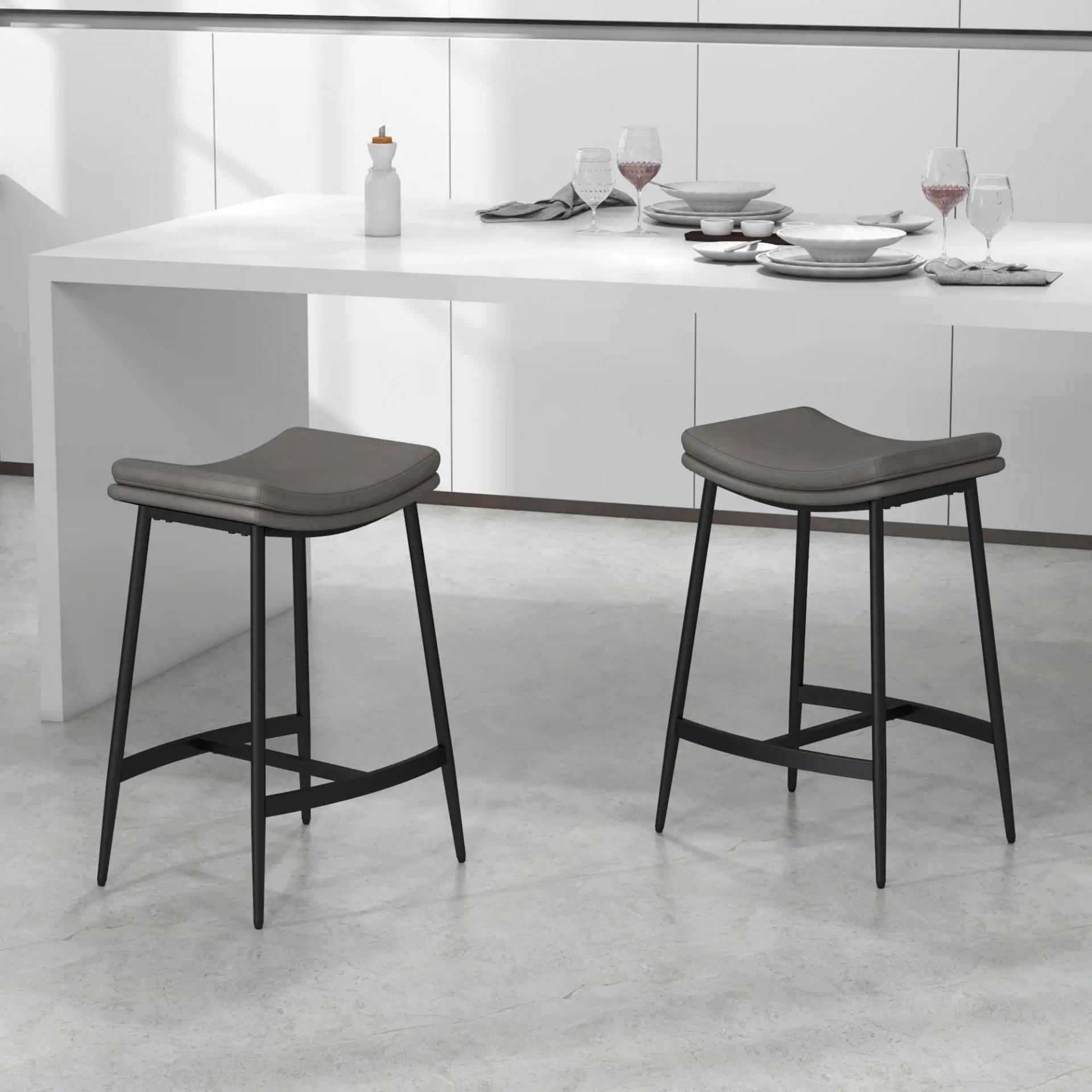Conjunto de 2 Taburetes Altos de Cocina con Estructura de Acero Estilo Industrial Carga 120 kg para Comedor Bar Gris