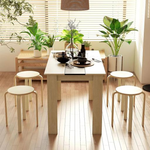 Juego de 4 Taburetes Apilables Taburetes de Madera Redondos Carga 120 kg para Cocina Salón Ø40x45 cm Madera Natural [3]