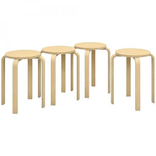 Juego de 4 Taburetes Apilables Taburetes de Madera Redondos Carga 120 kg para Cocina Salón Ø40x45 cm Madera Natural [8]