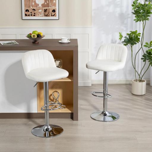 Juego de 2 Taburetes de Bar Taburetes Altos de Cocina con Altura Ajustable Asiento Giratorio 43x45x81-101 cm Crema